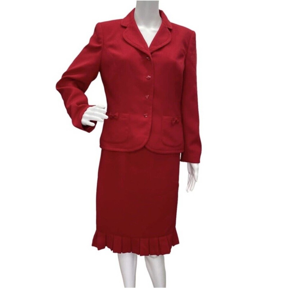 Liz Claiborne Red Tailored Blazer and Skirt Suit